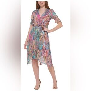 NWT Tommy Hilfiger Women's Paisley Print Puff-Sleeve Fit & Flare Dress